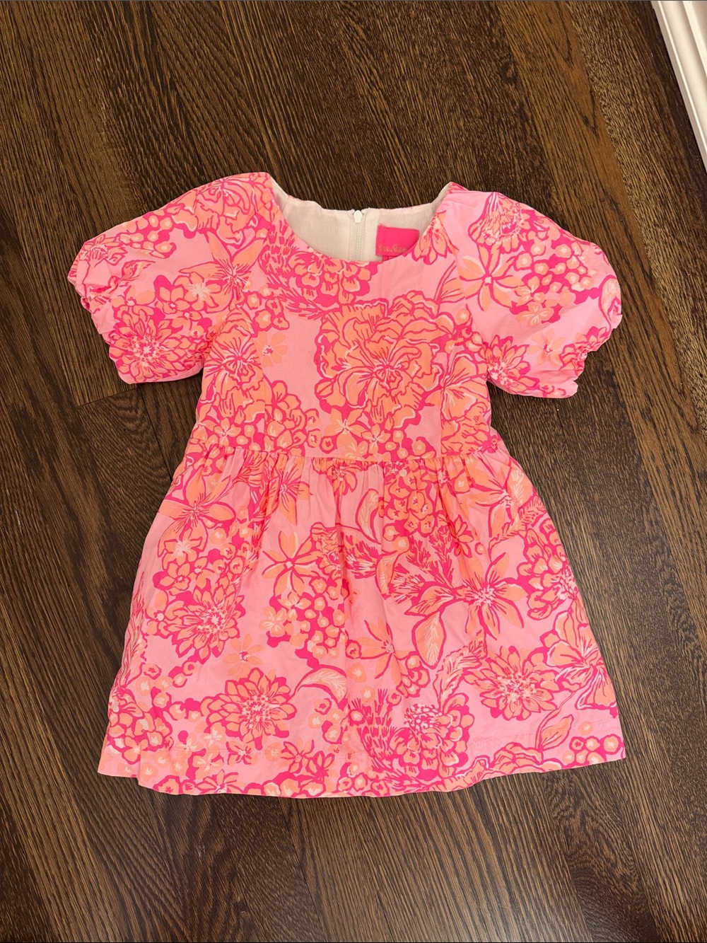 Lilly Pulitzer Pink & Coral Floral Puff-Sleeve Dress